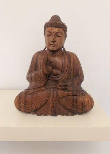 Große handgeschnitzte Buddha-Figur, 4,3kg - sculptuur - Azië, Antiek en Kunst