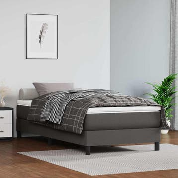 vidaXL Boxspring bed kunstleer grijs 90x200 cm, Overige materialen, 90 cm, Eenpersoons, Verzenden