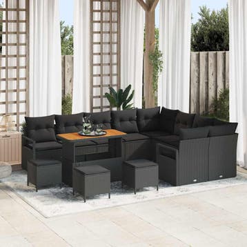 vidaXL Tuin Sofa Set met kussen met opslag 13 pcs Zwart, Verzenden, Nieuw, Rotan, 3 zitplaatsen