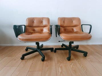 Knoll - Charles Pollock - Stoel (2) - Leder, Metaal