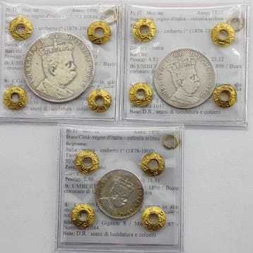 Italië, Italiaans Eritrea Umberto I. 50 cent, 1 lira, 2 lire