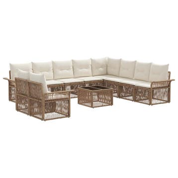vidaXL Tuinbankenset 11 pcs Beige poly rattan, Verzenden, Nieuw, Meer dan 8 zitplaatsen