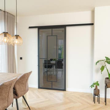 Stalen Schuifdeur met koofsysteem Zwart 5 Vlaks Rook glas, Doe-het-zelf en Verbouw, Kozijnen en Schuifpuien, 75 tot 150 cm, Nieuw