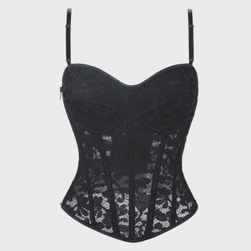 Zwart kanten korset top met mesh en ritssluiting - Sexy bust, Verzenden