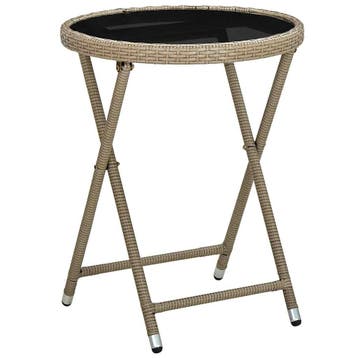 vidaXL Salontafel 60 cm poly rattan en gehard glas beige, Tuin en Terras, Verzenden, Nieuw