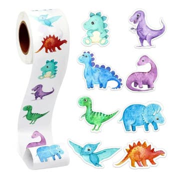 500 Stickers Op Rol - 2.5cm - Dinosaurussen Los -, Verzenden, Nieuw