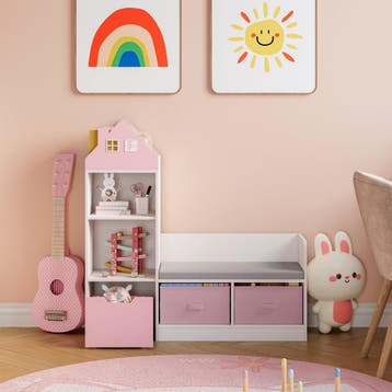 Kinderrek met zitbank Vipsali 100x99x30 cm roze en wit [en.c, Kinderen en Baby's, Kinderkamer | Overige Meubels, Verzenden, Nieuw