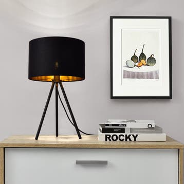 Tafellamp Metz tripod lamp 51xØ30 cm zwart en goud E14, Verzenden, Nieuw