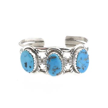 Zilveren bohemian klemarmband met turquoise | Maat S/M, Gebruikt, Ophalen of Verzenden, Met edelsteen, Zilver