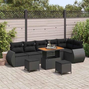 vidaXL Tuinbankenset 9 st Zwart poly rattan, Verzenden, Nieuw, Meer dan 8 zitplaatsen