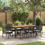 vidaXL Tuin eettafelset 9 pcs Zwart poly rattan, Tuin en Terras, Tuinsets en Loungesets, Verzenden, Nieuw, Rotan, Meer dan 8 zitplaatsen