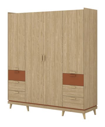 Kledingkast Skagen - Eiken - 4-Deurs met Lades, Huis en Inrichting, Verzenden, Nieuw, Met lade(s)