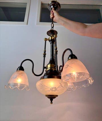 Kroonluchter - Antieke 3-lichts hanglamp / kroonluchter met