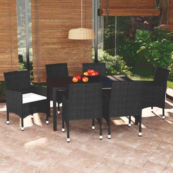 vidaXL 7-delige Tuinset met kussens poly rattan zwart, Verzenden, Nieuw, 6 zitplaatsen, Tuinset