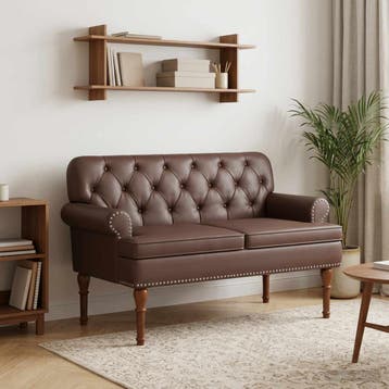 vidaXL Loungebank met knopencomfort Bruin 120 x 65 x 77 cm, Verzenden, Nieuw, Leer, Minder dan 150 cm