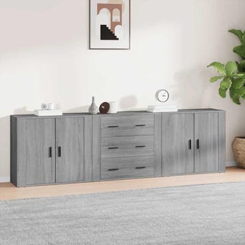 vidaXL Dressoirs 3 st bewerkt hout grijs sonoma eikenkleurig, Huis en Inrichting, Kasten | Dressoirs, Minder dan 50 cm, Verzenden