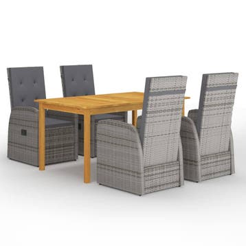 vidaXL 5-delige Tuinset grijs, Tuin en Terras, 4 zitplaatsen, Nieuw, Tuinset, Verzenden