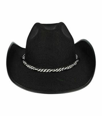 Cowboyhoed - Western hoed van vilt koord onesize - Zwart, Nieuw