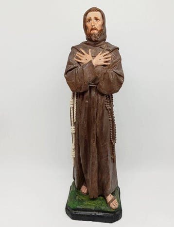 Beeld, San Francesco - 46 cm - Gips, Met de hand geschilderd