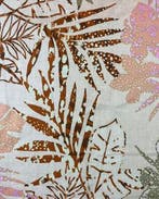 Linnen/Viscose Bladmotief Ecru/Roze, Nieuw, Roze