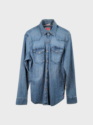 Wrangler Casual Shirt Heren maat S Blauw Vintage, Ophalen of Verzenden, Zo goed als nieuw, Blauw, Wrangler