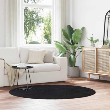 vidaXL Hoogpolig vloerkleed NAVARRA 160x160 cm polyester, Verzenden, Nieuw, Zwart