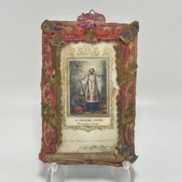 Lijst - Textiel - Antiek Franse devotionele afbeelding in, Antiek en Kunst