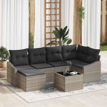 vidaXL Tuin Eetset 7 st Lichtgrijs Poly Rattan en, Verzenden, Nieuw, 7 zitplaatsen