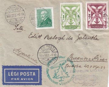 Duitse Rijk 1934 - Graf Zeppelin Doorsturing uit Hongarije, Gestempeld