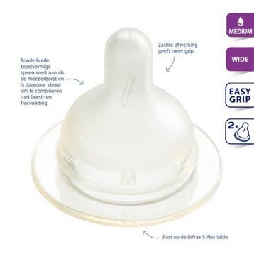 Difrax - Flesspeen soft breed M 2st (Flessen & Spenen), Kinderen en Baby's, Babyvoeding en Toebehoren, Verzenden, Nieuw