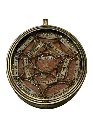 Reliekhouder - Brons, Gouden cartouche, Glas, Textiel - 20e