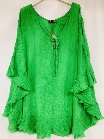 Prachtige katoenen boho tuniek met vleermuis mouwen –, Nieuw
