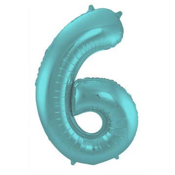 Folieballon Cijfer 6 Pastel Aqua Metallic Mat, Verzenden, Nieuw, Feestartikel, Verjaardag
