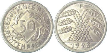 50 Rentenpfennig Duitsland 50 Pfennig 1923 F J 310 f prfr, Verzenden