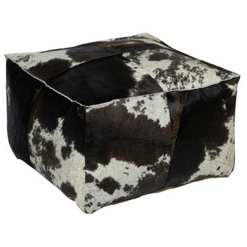 poef koehuid vierkant bruin/wit 50x50x30cm, Verzenden, Nieuw