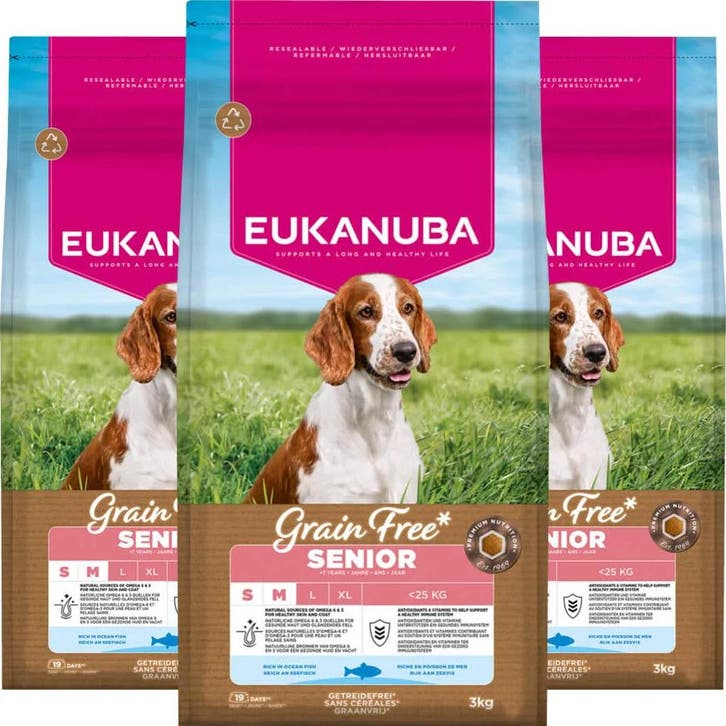 3x Eukanuba Hondenvoer Droog Grain Free Small/Medium Seni..., Dieren en Toebehoren, Dierenvoeding, Hond, Verzenden