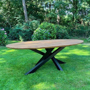 Ovale tuintafel met stalen twistpoot -  180 cm, Ophalen of Verzenden, Nieuw, Ovaal