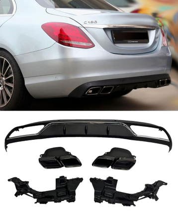 Diffuser + Uitlaatstukken zwart geschikt voor Mercedes W205