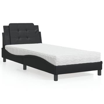 vidaXL Bed met matras Zadar kunstleer zwart 90x200 cm, Huis en Inrichting, Overige materialen, 90 cm, Eenpersoons, Verzenden
