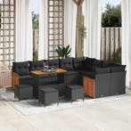 vidaXL Tuinbankenset 13 pcs Zwart Poly rattan en, Verzenden, Nieuw, Rotan, 3 zitplaatsen