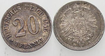 20 Pfennig 1876 B Kleinmunten-kaiserreich Kleiner Adler, Verzenden