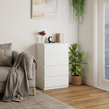 Commode - Dressoir - Ladekast - 60x40x98 cm - Wit - Hzuaneri, Verzenden, Zo goed als nieuw