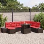 vidaXL Tuin Sofa Set met kussen 9 pcs Bruin en Rood poly, Verzenden, Nieuw, Rotan