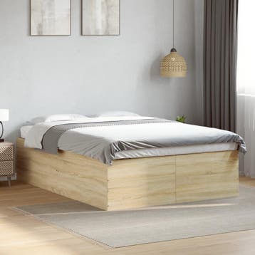 vidaXL Bedframe bewerkt hout sonoma eikenkleurig 140x200 cm, Bruin, Verzenden, 140 cm, 200 cm