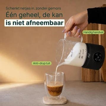 Melkopschuimer Glas - PFAS-vrij - 4-in-1 Melkschuimer Zwart, Verzenden, Zo goed als nieuw