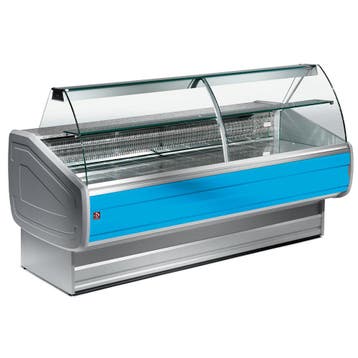 Gekoelde vitrinetoonbank gebogen ruit, geventileerd, met res, Verzenden, Nieuw in verpakking, Koelen en Vriezen