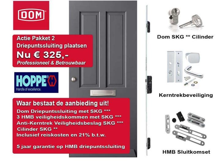 HMB driepuntssluiting plaatsen 325 euro met 5 jaar garantie, Doe-het-zelf en Verbouw, Hang- en Sluitwerk, Overige typen, Nieuw
