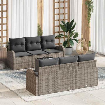 vidaXL Tuin Sofa Set 7 st 6-Aantal zitplaatsen Grijs poly, Verzenden, Nieuw, Rotan, 7 zitplaatsen