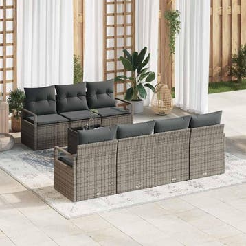 vidaXL Tuin Sofa Set 8 st 7-Aantal zitplaatsen Grijs poly, Verzenden, Nieuw, Rotan, 8 zitplaatsen