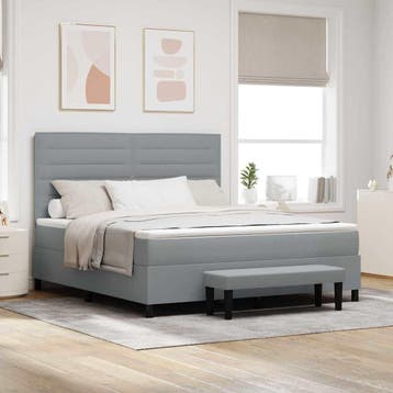 vidaXL Boxspringbed met hoofdeinde Lichtgrijs 180 x 200 cm, Verzenden, Nieuw, Tweepersoons, Stof